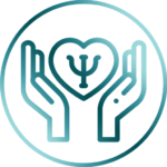 ícono de manos sosteniendo un corazón con símbolo de psicología, representa la vocación