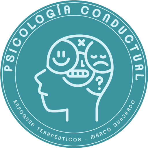 ícono tipo sello con texto Psicología Conductual – Enfoques Terapéuticos Marco Guajardo