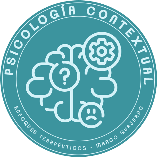 ícono tipo sello con texto Psicología Contextual – Enfoques Terapéuticos Marco Guajardo